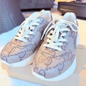 Gucci Beige and Cream Logo Sneakers